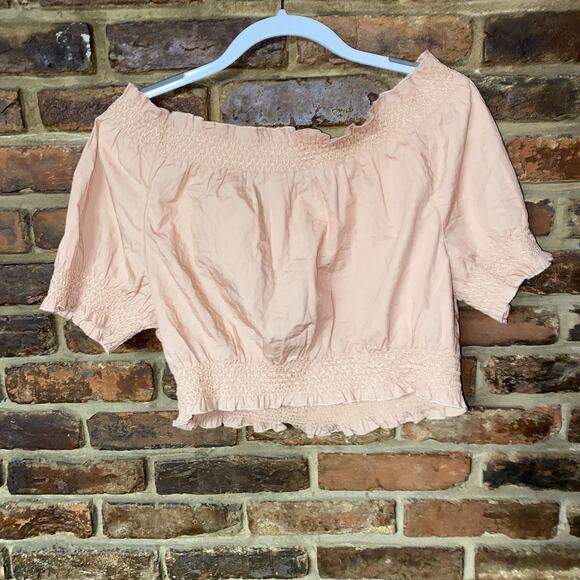 NWT J. Crew Pink Off The Shoulder Puff Sleeve Smocked Crop Top Womens Size Large - Picture 7 of 7